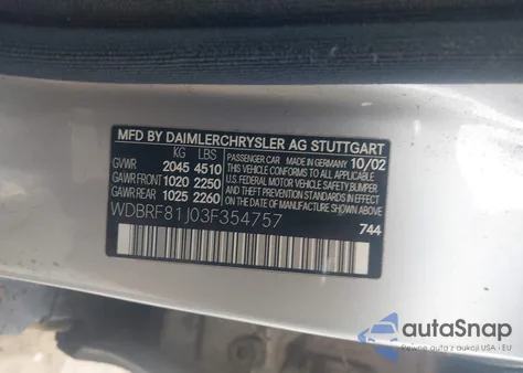 2003 Mercedes-Benz C 240 z USA, uszkodzony, nr VIN WDBRF81J03F354757